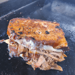 Peach Moonshine Smoked Pulled Pork Grilled Cheese